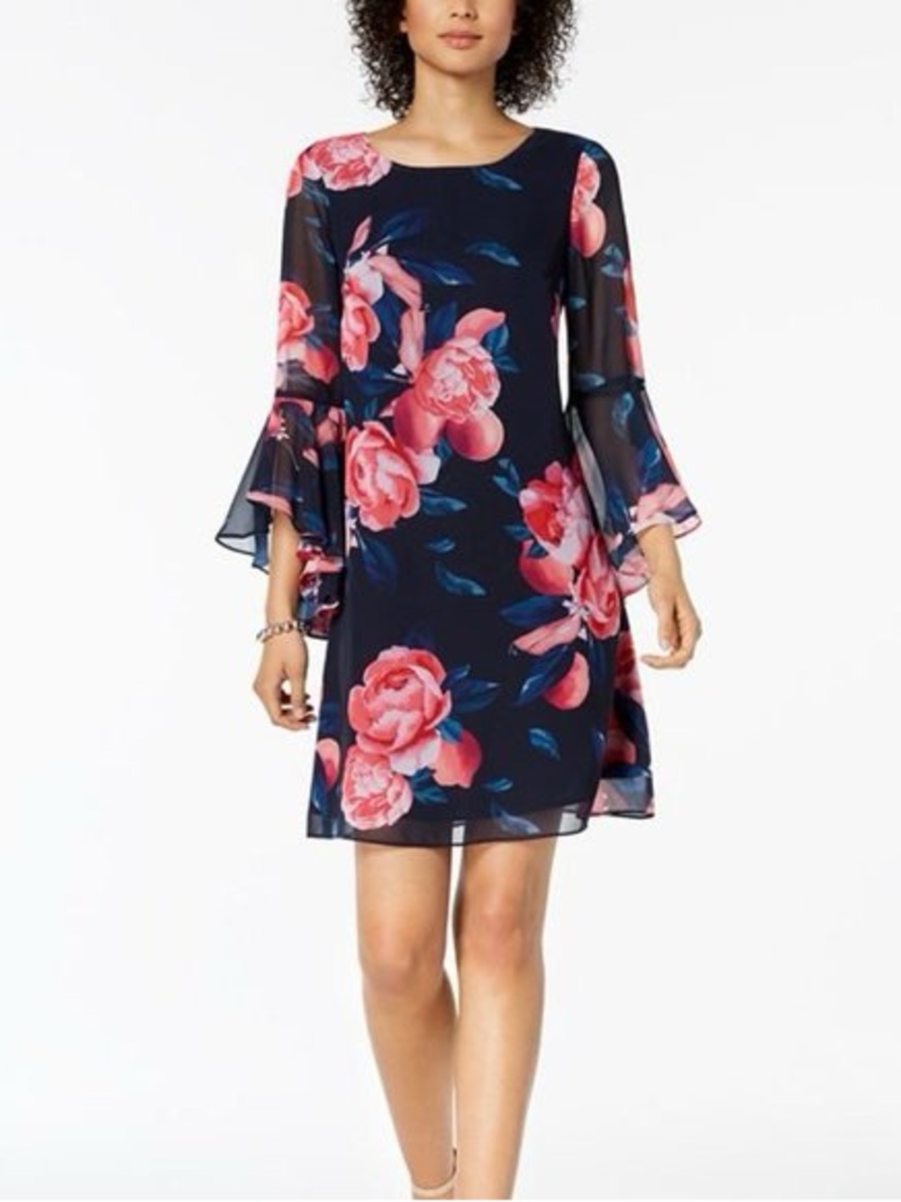 Nine West | Floral Chiffon Bell-Sleeve Dress